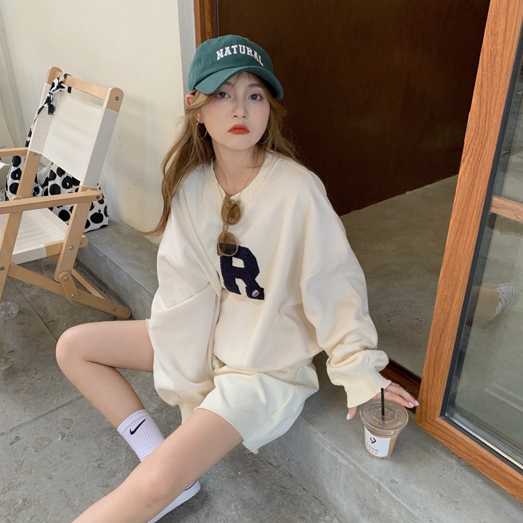 Áo Nỉ Tay Dài Cổ Tròn Form Rộng Thêu Chữ Phong Cách Hàn Quốc Thời Trang Cho Nữ | BigBuy360 - bigbuy360.vn