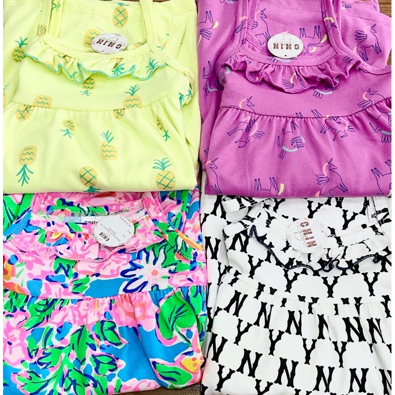 Váy đầm 2 dây cho bé gái cotton VNXK 3 tầng dáng xòe rộng 1 2 3 4 5 6 7 tuổi