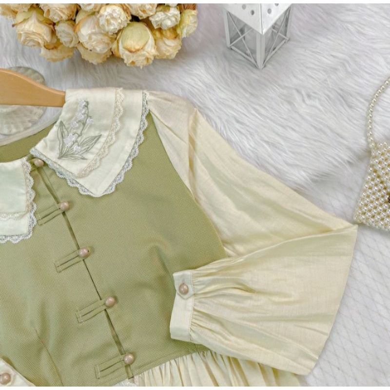 Set Đầm Vintage Màu Xanh Lá Thanh Lịch Nàng Thơ Của Mùa Xuân 2022