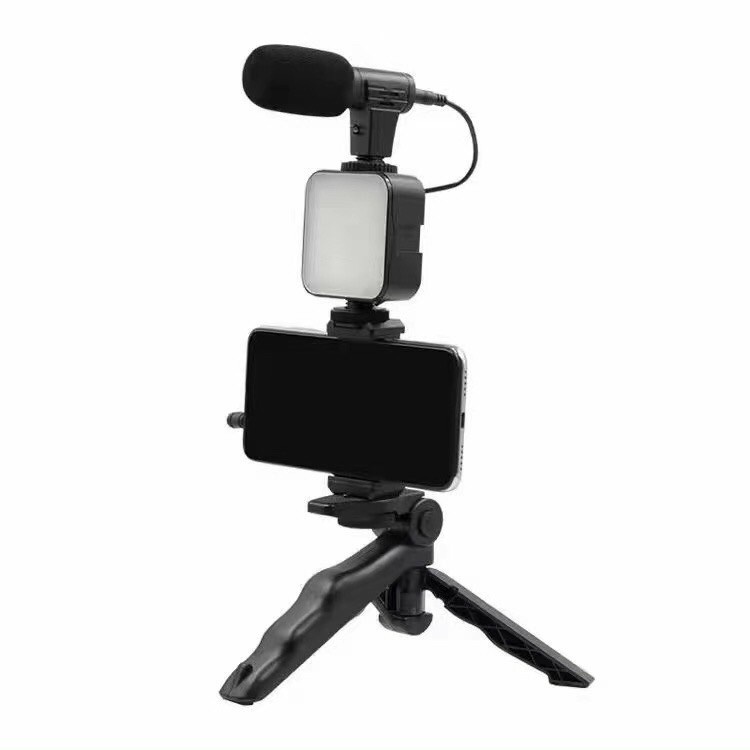 Micro + LED quay Vlog Giá đỡ chân máy ảnh, điện thoại có 49 đèn LED và báng cầm tay chống rung quay Vlog