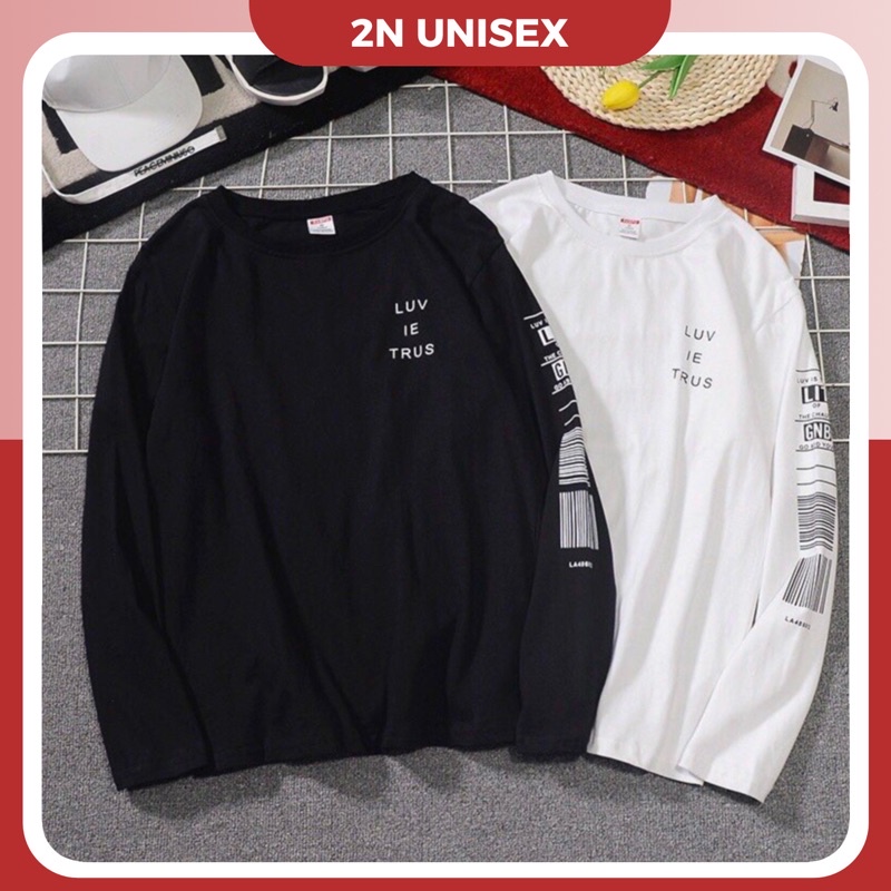 Áo thun tay dài nam nữ form rộng 2N Unisex phông cotton in mã vạch màu đen/trắng