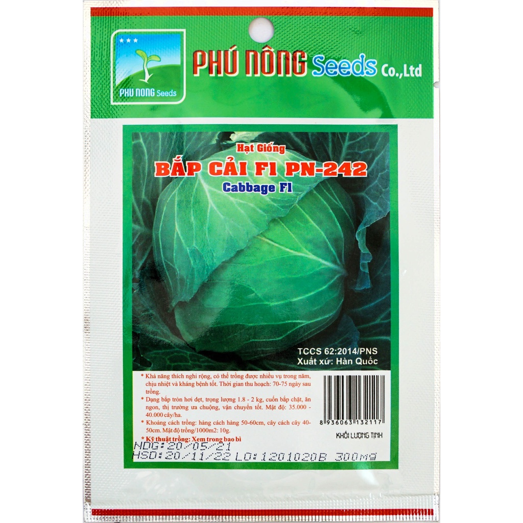 Hạt Giống Bắp Cải Xanh Phú Nông Đầy Dinh Dưỡng Cho Năng Suất Cao- Gói 0.3gr (HPN-025)