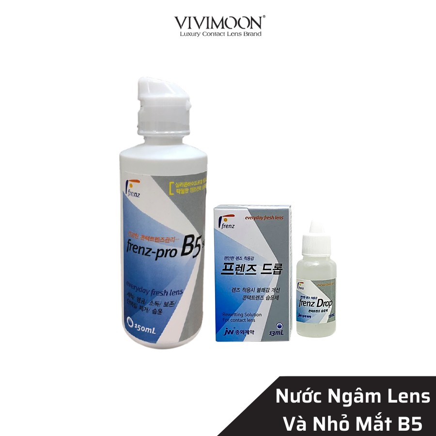 Lens Cận Màu Nâu Tự Nhiên Cho Mắt Thở VIVIMOON Và Bộ Ngâm Lens Nhỏ Mắt B5