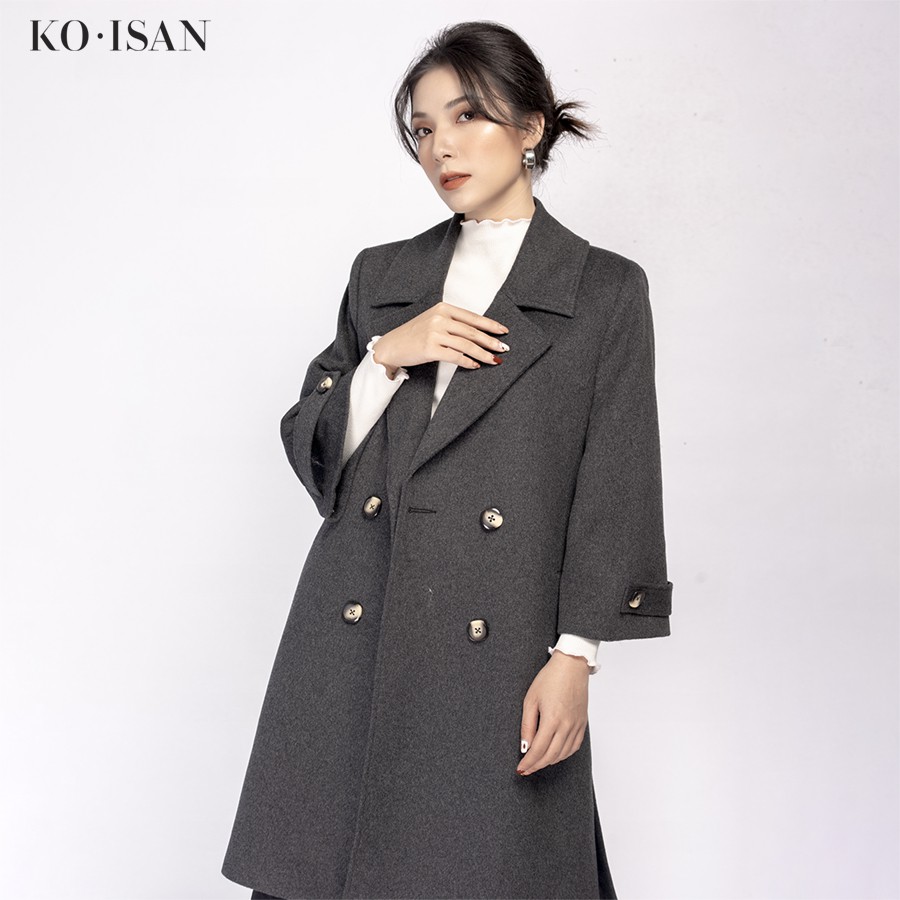 Áo khoác dạ nữ KO-ISAN dáng dài màu ghi quý phái - 3300663-3