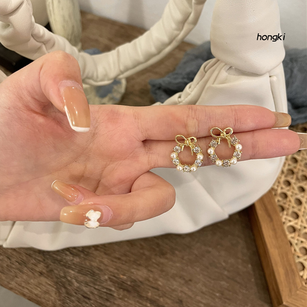 Đôi Khuyên Tai Hình Nơ Đính Ngọc Trai Xinh Xắn