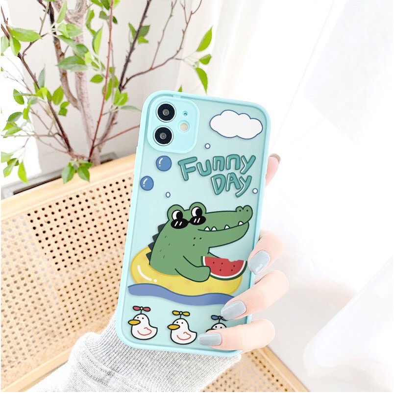 Ốp iphone - Ốp lưng iphone Cá sấu xanh nhám viền nổi cong 7/7plus/8/8plus/x/xr/xs/11/12/pro/max/plus/promax[Tomax Shop]