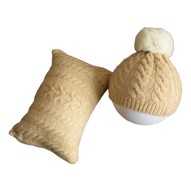 Bộ Phụ Kiện Chụp Ảnh Gồm Mũ Beanie Và Gối Dệt Kim Cho Bé Sơ Sinh