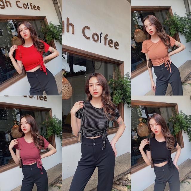 Áo croptop rút hông tay ngắn siêu xinh