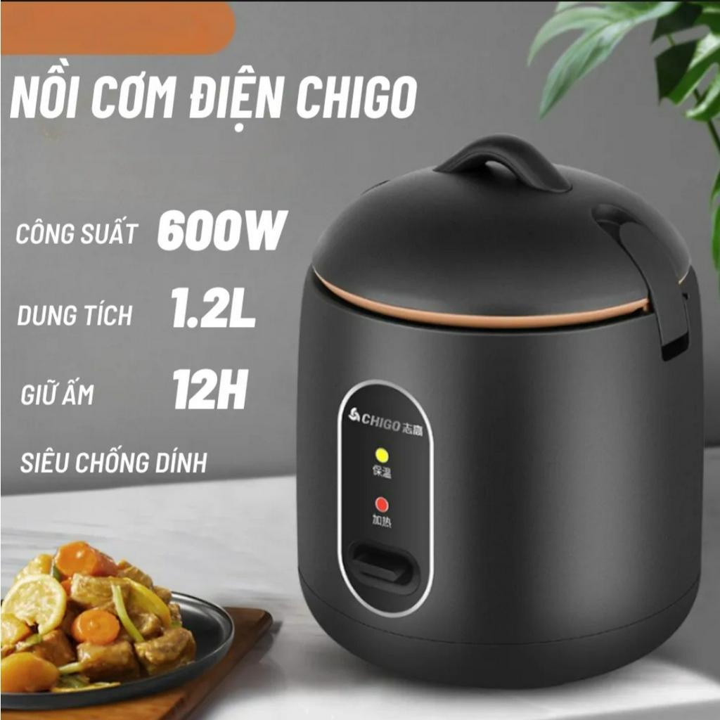 Nồi Cơm Điện Mini Đa Năng CHIGO Với Công Suất 600W Và Dung Tích 1,2 Lít - Nồi Nấu Cơm Mini, Nấu Cháo, Hầm, Hấp Luộc - Nồ