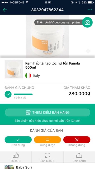 Kem hấp tóc tái tạo tóc hư tổn Fanola Nutricare 500ml