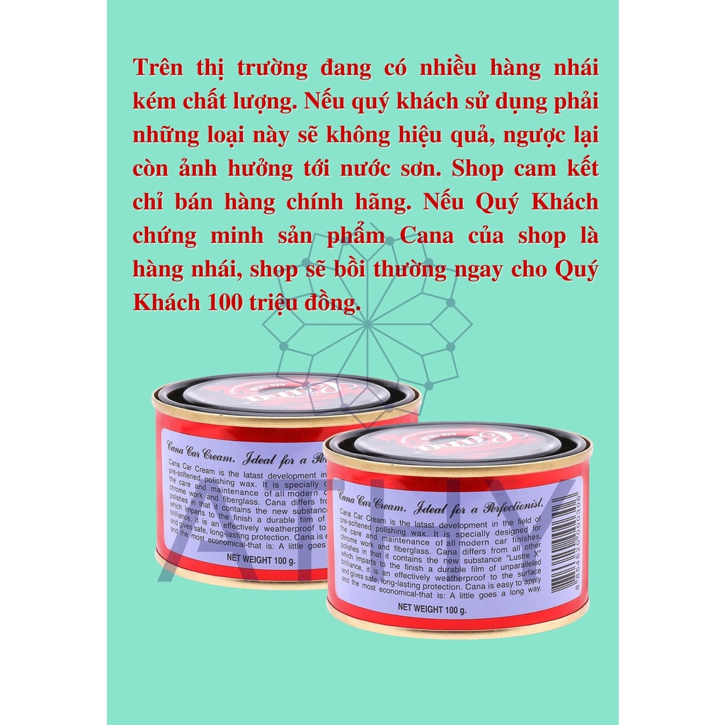Cana hũ nhỏ 100g, dung dịch đánh bóng xe hơi ô tô xe máy, xóa vết xước bề mặt sơn & nhựa, car cream, hộp cà na rẻ sỉ