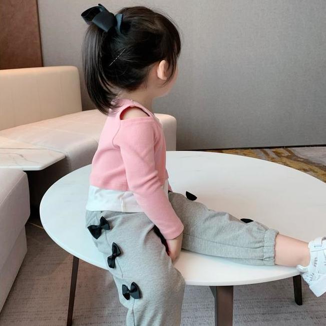 Áo Thun Tay Dài Hở Vai Giả Hai Lớp Thời Trang Xuân Thu Dành Cho Bé Gái
