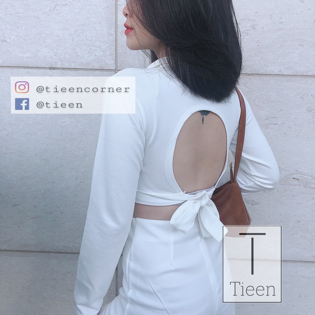 Croptop cổ polo tay dài khoét lưng | BigBuy360 - bigbuy360.vn