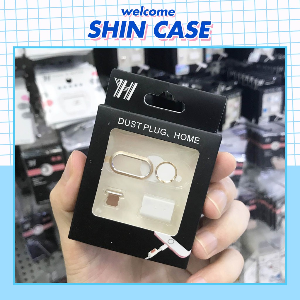 🦉 Bộ sản phẩm 4 món Nút home cảm ứng, bảo vệ cam, nút cáp sạc cho phụ kiện tai nghe bluetooth airpods iphone - Shin Case