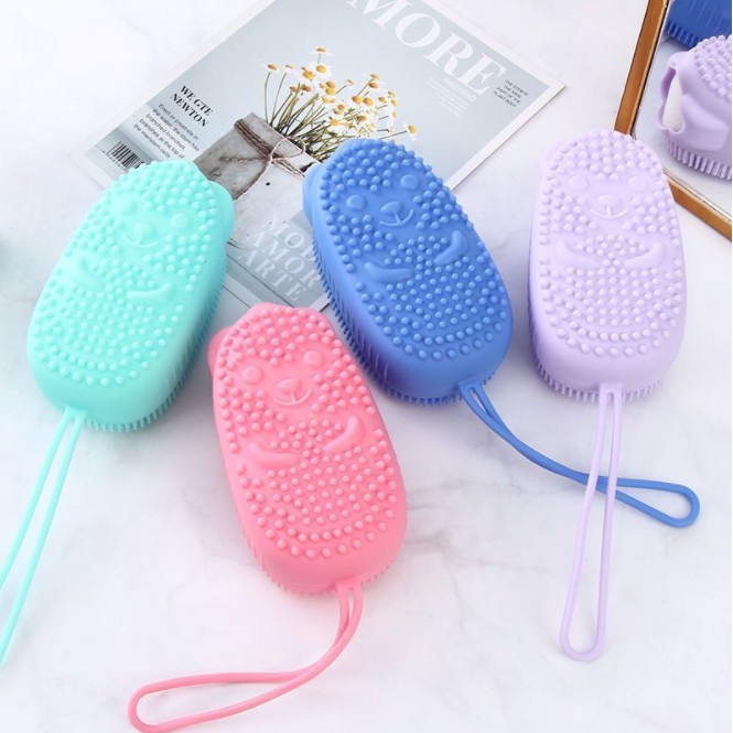 BÔNG TẮM SILICON TẠO BỌT MASSAGE HÌNH CHUỘT CUTE, BÔNG TẮM TẨY DA CHẾT 2 MẶT SILICONE (màu ngẫu nhiên)