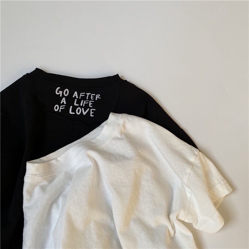 Hàng Có Sẵn Áo Thun Cotton Màu Đen/Trắng In Chữ Phong Cách Nhật Hàn Nhật Bản Thời Trang Cho Nam Và Nữ Trẻ Em