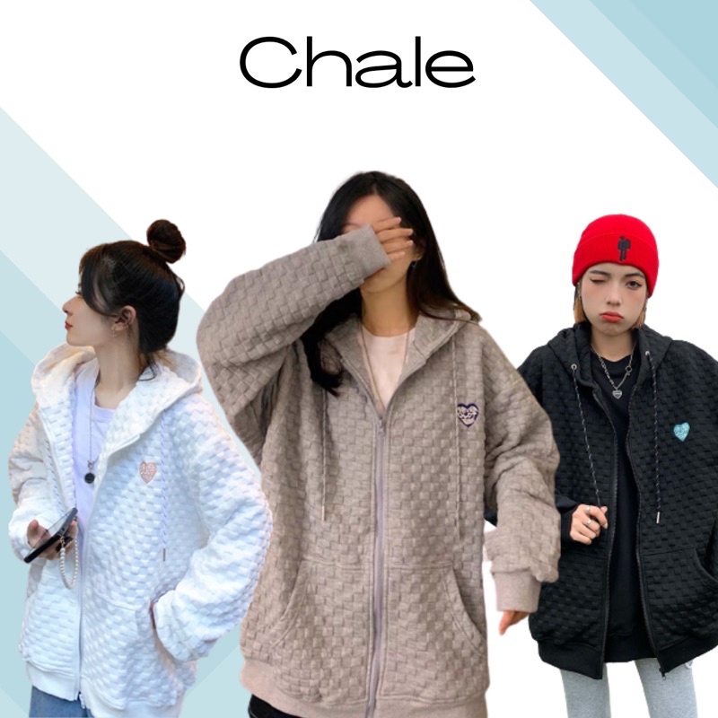 Áo khoác form rộng phong cách hàn quốc, chất vải thun cotton siêu đẹp ô vuông nổi thêu trái tim