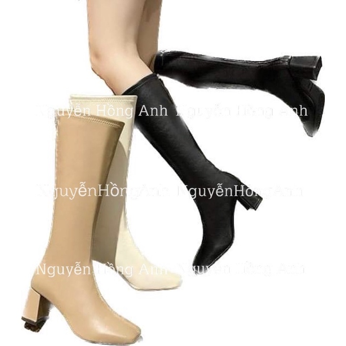 bốt gối (boot đùi) da lì xịn khoá sau gót 6p (FULL HỘP-3 màu) mã 279