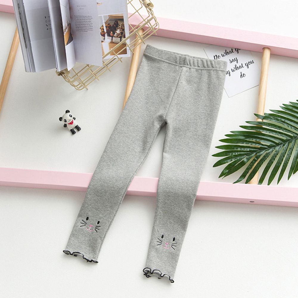 Quần legging dày mềm mại giữ ấm mùa đông in hình mèo dễ thương cho bé gái