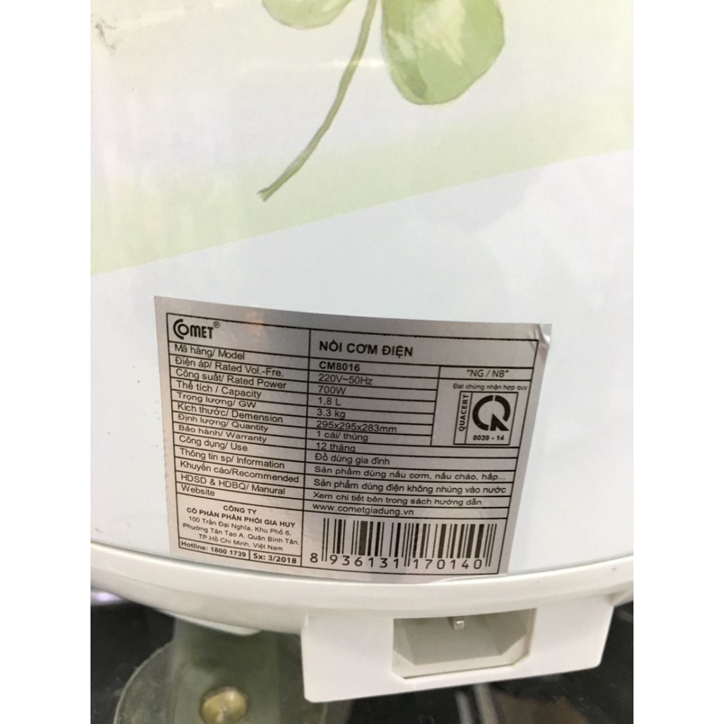 [Chính hãng] - Nồi Cơm Điện Nắp Gài Comet CM8016 1.8Lít | BigBuy360 - bigbuy360.vn