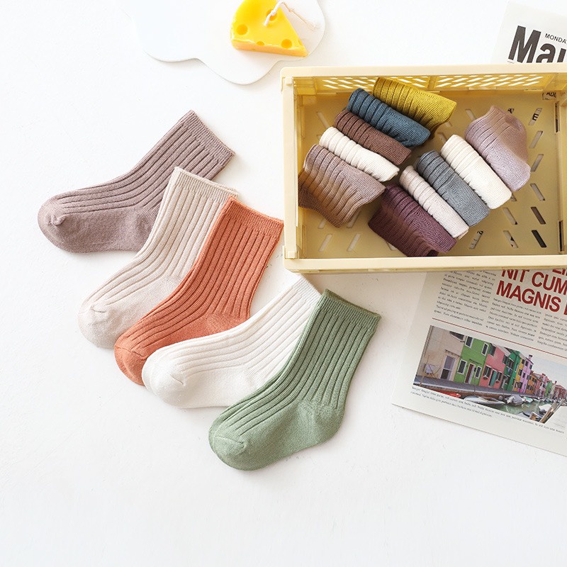Set 5 Đôi Tất Trơn Cao Cổ NEMO BABY Phong Cách Hàn Quốc Cho Bé 0-6 Tuổi P006