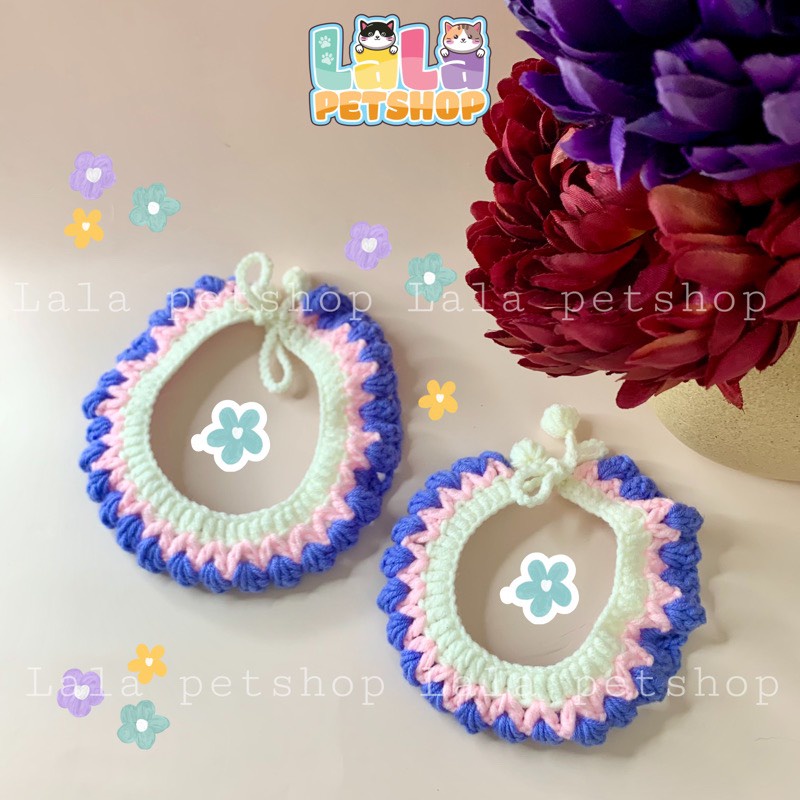 Vòng Cổ, Dây Cổ Bằng Len Cho Chó Mèo Họa Tiết Hoa Tulip Tím Hồng - LaLa Pet Shop