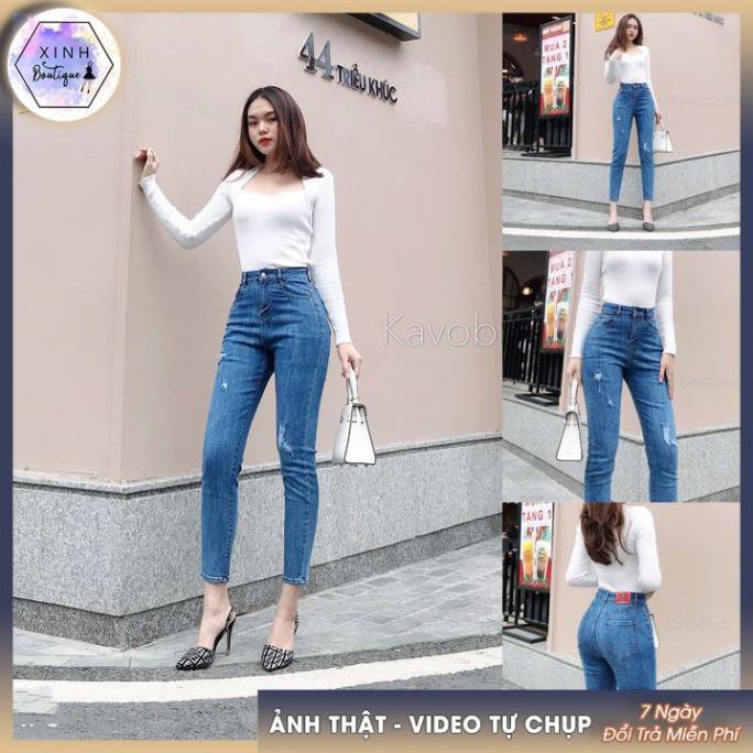 Quần jean nữ ⚡️FREE ĐỔI SIZE⚡️ Quần bò nữ dáng baggy, rách đùi, cạp cao, nâng mông, co giãn 4 chiều, mẫu mới 2021 ,