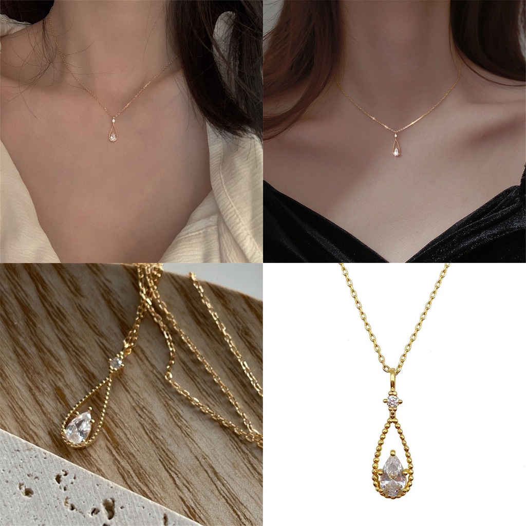Vòng cổ Mặt Hình Giọt Nước Đính Đá Zircon Thời Trang Cho Nữ
