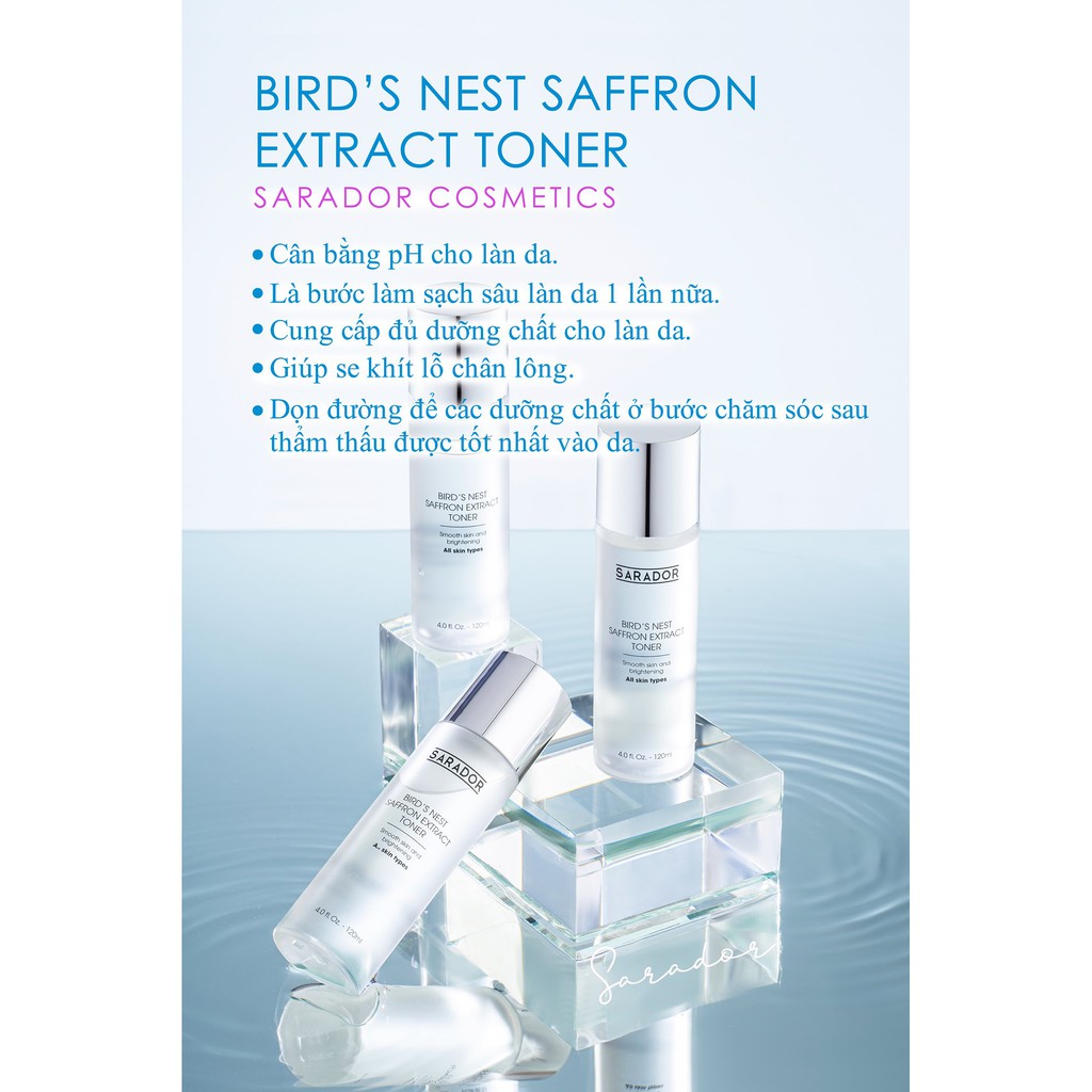 Tone(Nước Hoa Hồng) SARADOR cân bằng PH, se khít lỗ chân lông, dưỡng ẩm ( Bird’s nest safaron extrac Toner) 120 ml | BigBuy360 - bigbuy360.vn