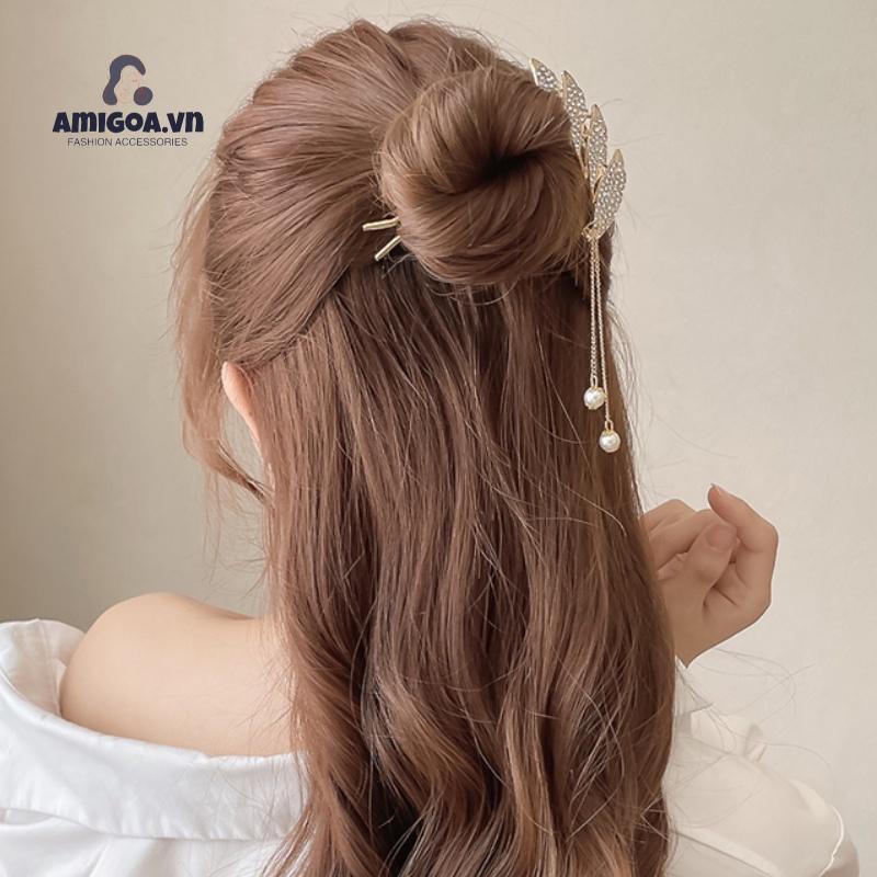 ✨✨Trâm Cài Tóc Hình Chữ U Phối Lông Vũ Tua Rua Thời Trang Cho Nữ