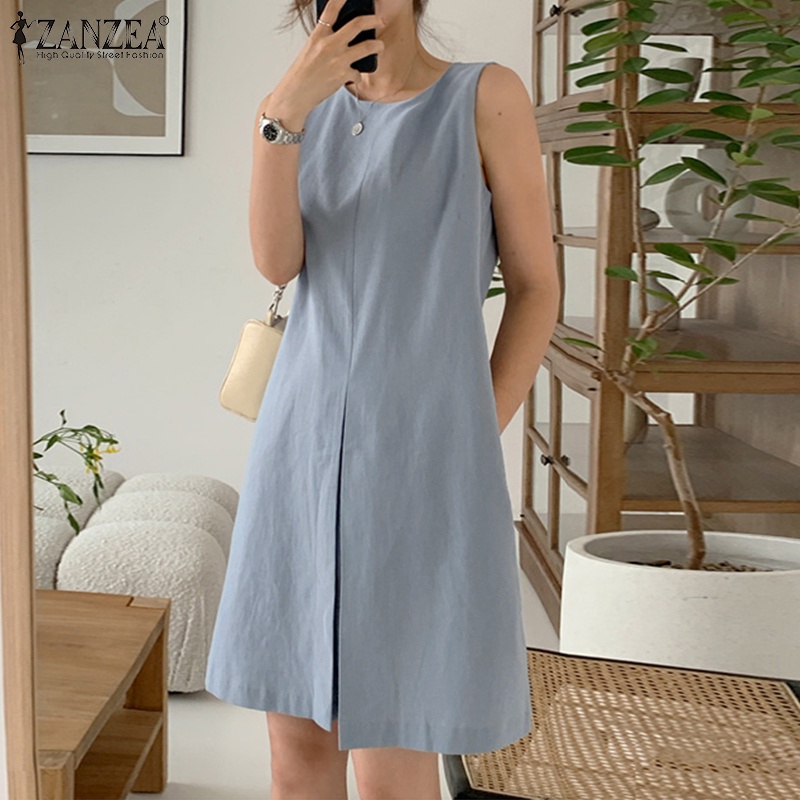 Đầm cộc tay Zanzea có túi bên hông thời trang phong cách Hàn Quốc