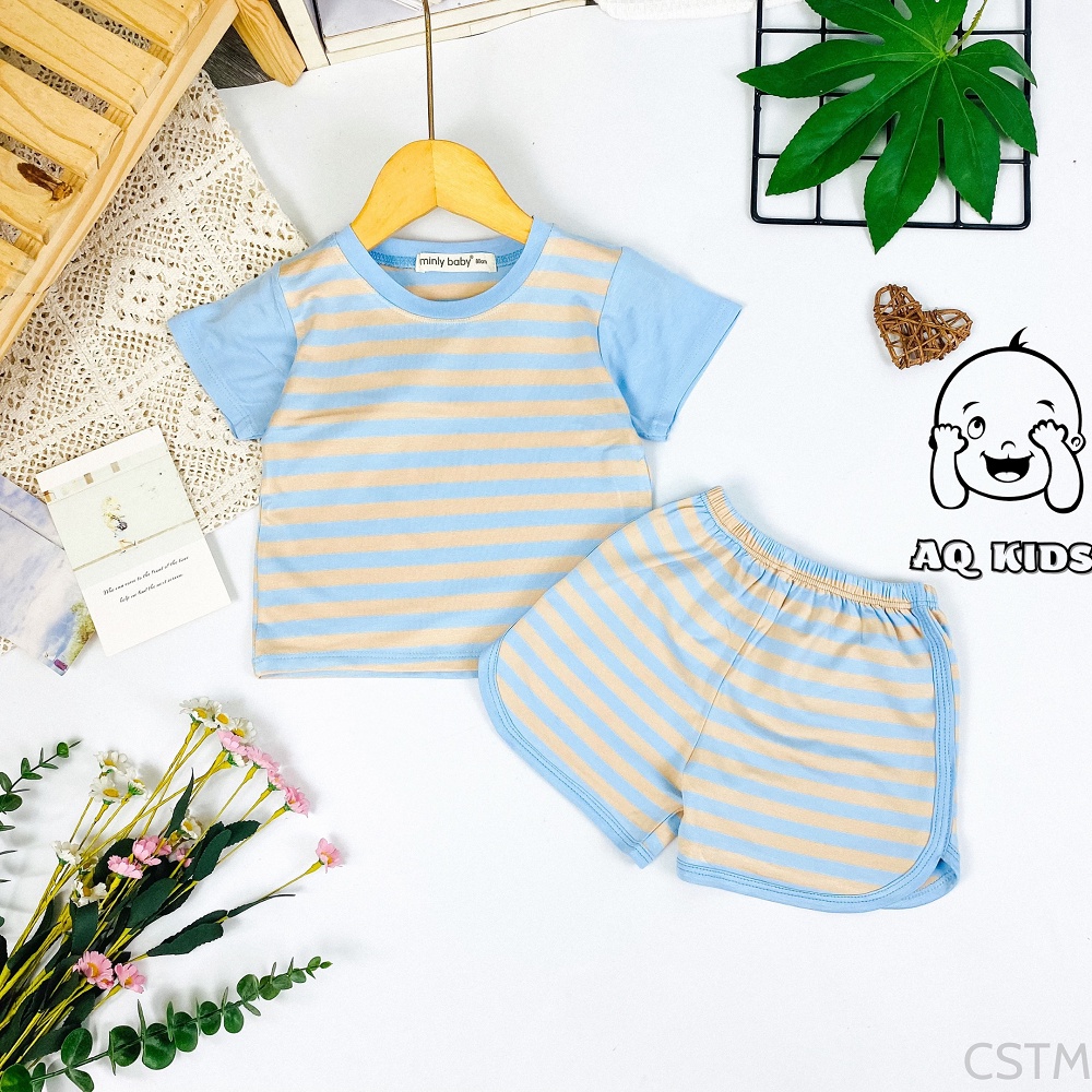 Bộ cộc tay thun lạnh cho bé hàng chính hãng Minlybaby sọc dệt phối tay màu Unibaby mã: CSTM