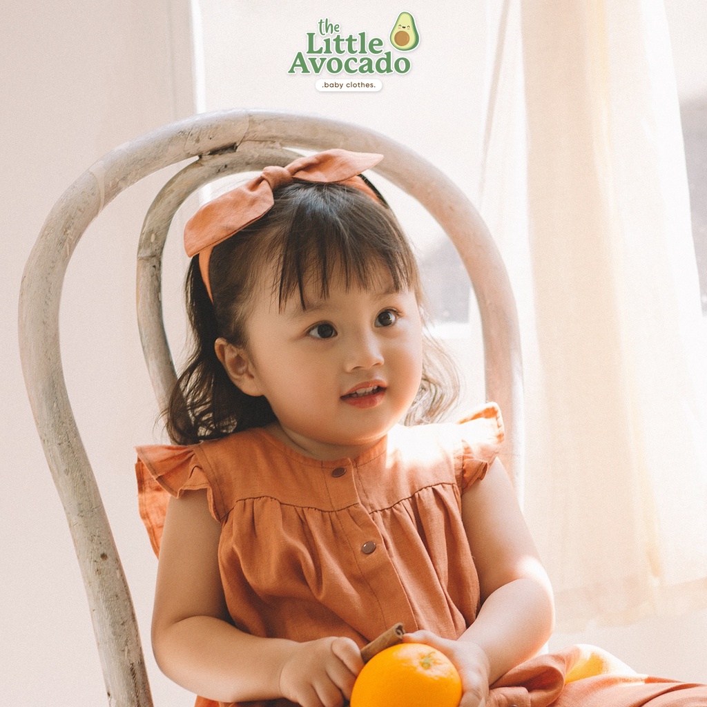 Băng đô nơ phối chun co giãn chất liệu linen xinh xắn cho bé gái THE LITTLE AVOCADO nâu đất/cam cá hồi/xanh đậu