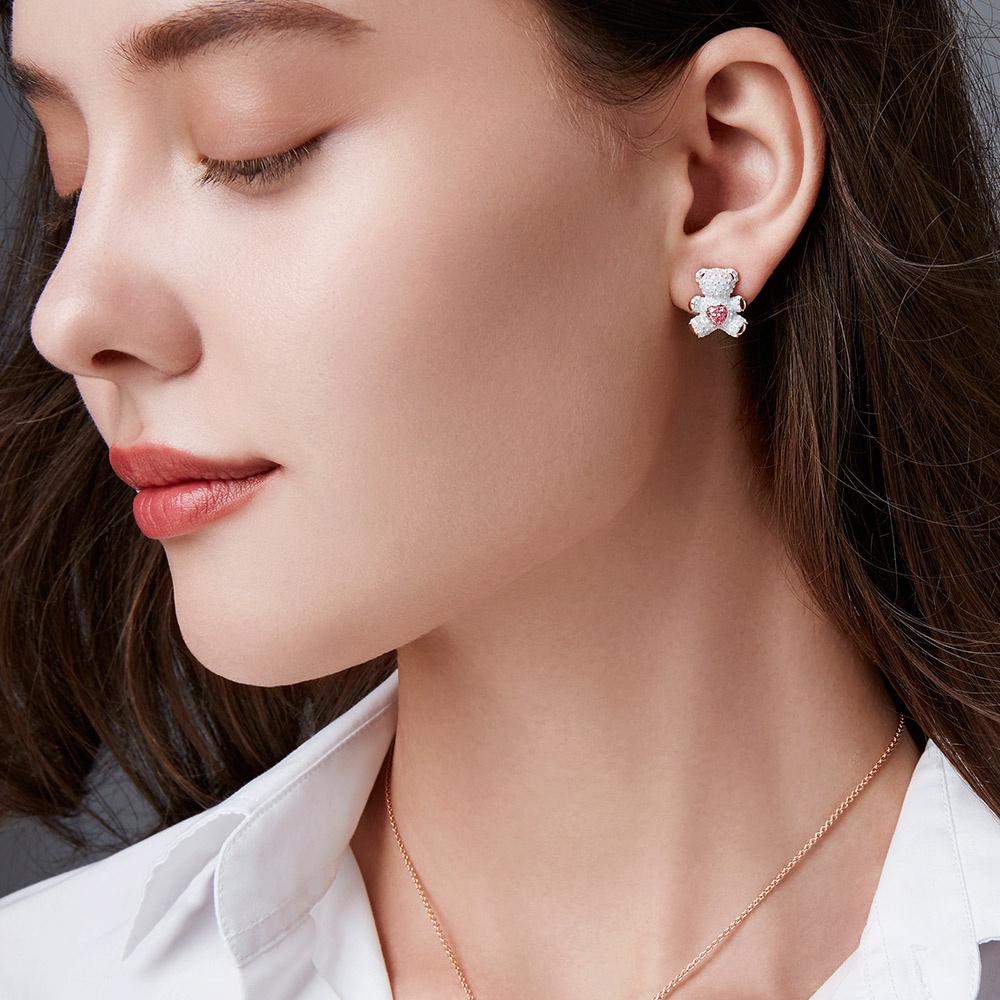 FREE SHIP Bông Tai Cá Tính Nữ Swarovski TEDDYHơi thở sống động Gấu bông dễ thương như trẻ con Earrings Crystal FASHION Trang sức trang sức đeo THỜI TRANG