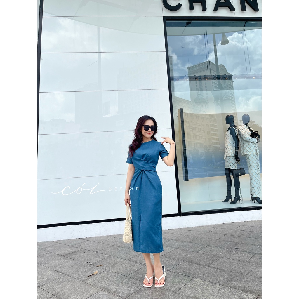 Đầm linen tưng chéo eo Cói Design