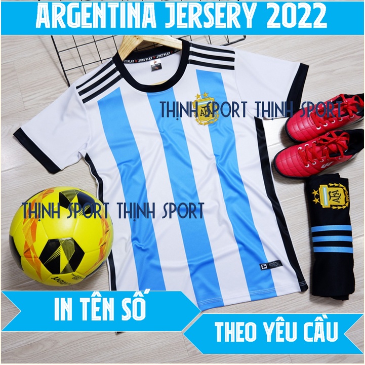 Bộ quần áo đá banh trẻ em Argentina, Bộ quần áo bóng đá trẻ em Argentina có in tên và số theo yêu cầu