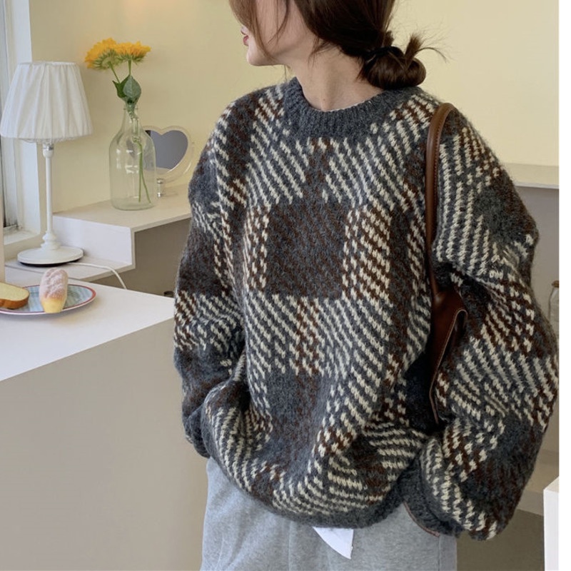 Áo Sweater Tay Dài Phong Cách Hàn Quốc 185230 Áo Len Tay Dài Cổ Tròn Form Rộng Phong Cách Retro