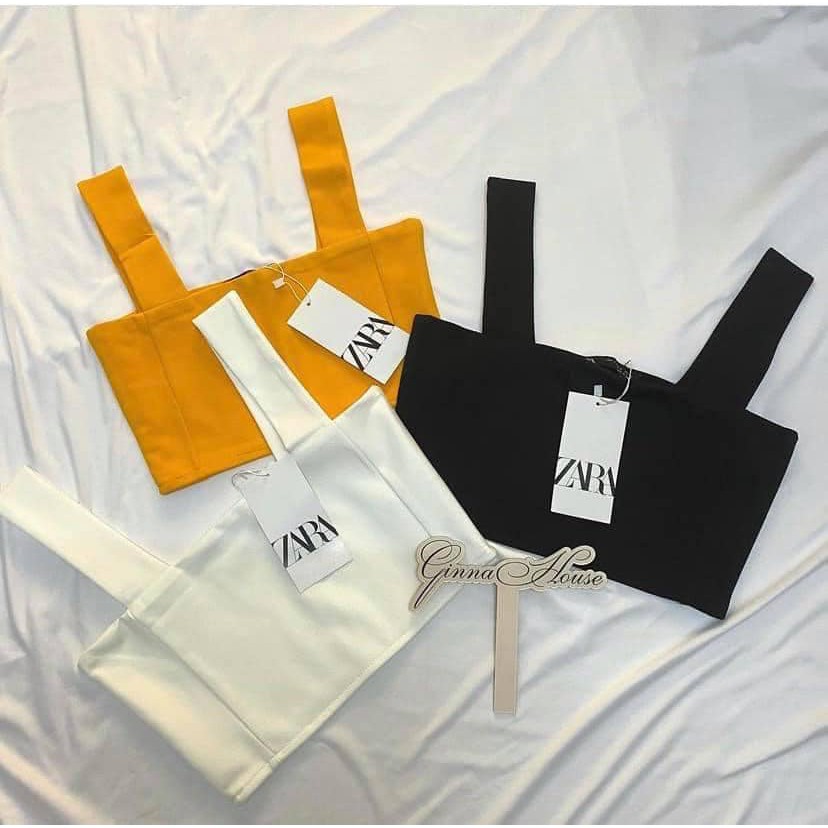 Áo thun nữ  zip hai dây cổ vuông dáng croptop