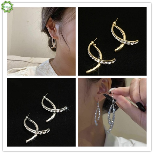 1 đôi bông tai dáng dài hình chữ thập đính đá zircon thanh lịch