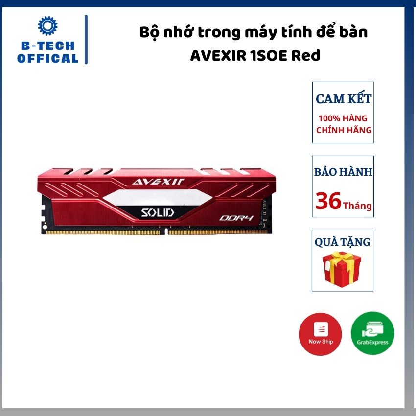 Bộ nhớ trong máy tính để bàn AVEXIR 1SOE Red (AVD4UZ332001608G-1SOE) 8GB (1x8GB) DDR4 3200Mhz