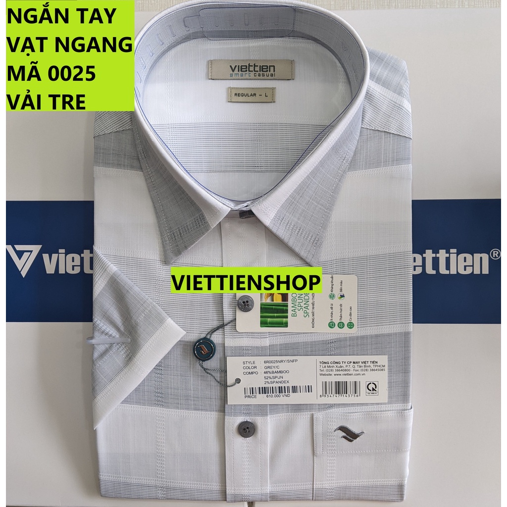 (0025 Sn) ÁO SƠ MI VIỆT TIẾN NGẮN TAY VẠT NGANG VẢI TRE