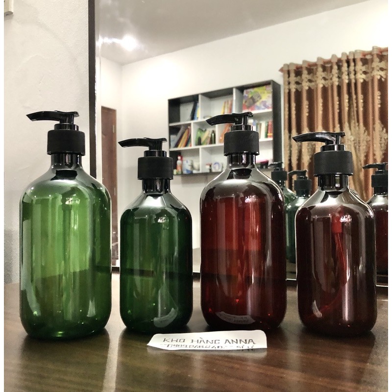 CHAI NHỰA MÀU NÂU/ MÀU XANH 300ML/ 500ml XỊT giọt- CHAI PET  MÀU NÂU, XANH  300ML VÒI NHẤN - CHAI NHỰA Mỹ phẩm nắp đen