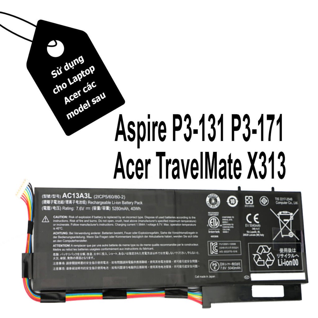Pin Laptop Acer Aspire P3-131 P3-171 - Pin Laptop Acer TravelMate X313 (Type AC13A3L)