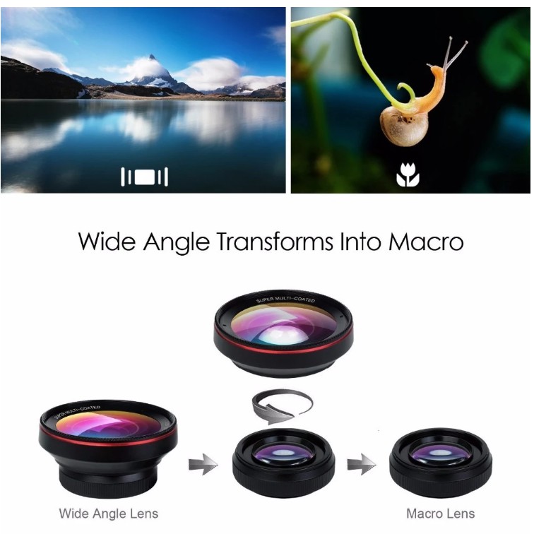 2 In 1 Mobile Phone Camera Lens Kits With 0.6X HD Super Wide Angle & Macro Lens For Dual lens Phone