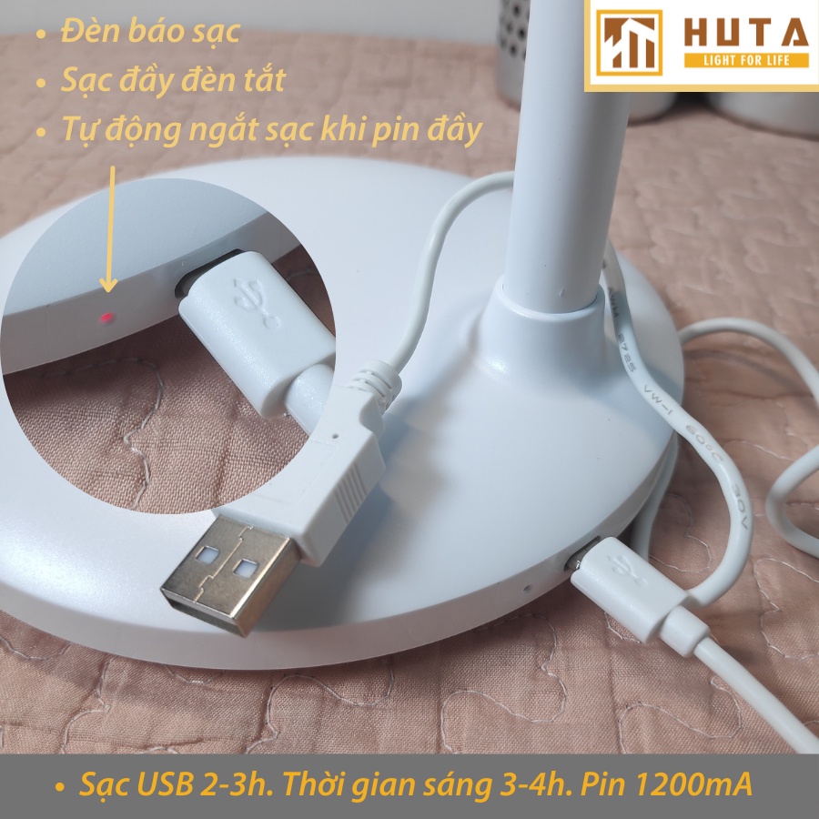 Đèn Bàn Làm Việc Cao Cấp, Tăng Giảm Màu Sắc, Ánh Sáng, Bóng Led, Pin Sạc Tích Điện, Dùng Làm Đèn Học - HUTA LV2