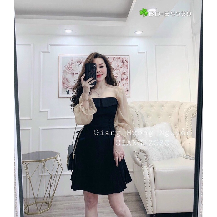 Đầm xoè đan tay dây vol dài ống loe cổ chữ U