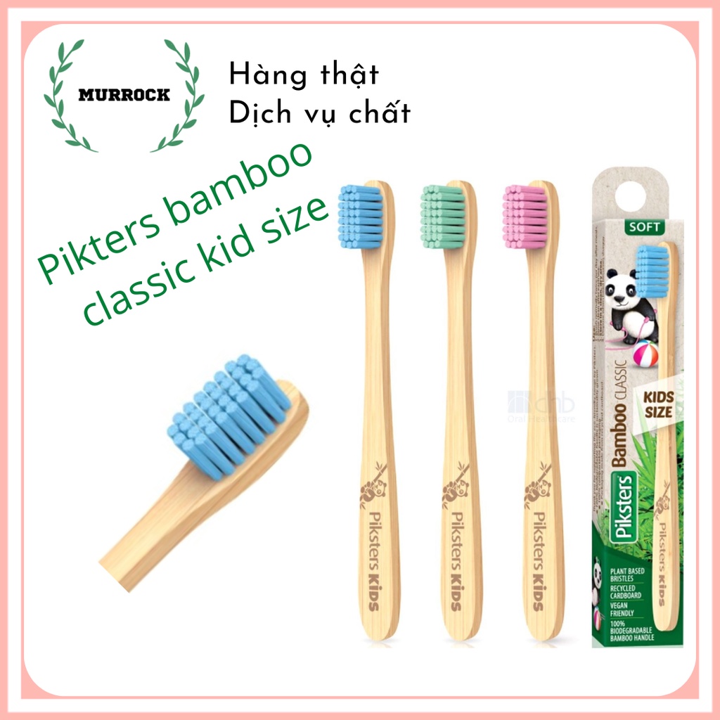 Bàn chải tre trẻ em Piksters Bamboo classic kids size UK Anh Quốc