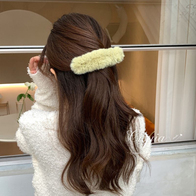 Kẹp Tóc Mỏ Vịt Cỡ Lớn Phối Lông Phong Cách Hàn Quốc Cho Nữ