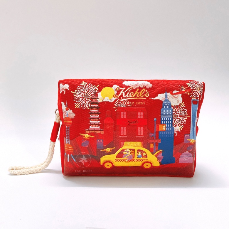 Túi mỹ phẩm Kiehl’s màu đỏ có họa tiết chính hãng