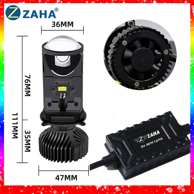 Đèn Pha Led H4 MINI LENS Zaha Bi Cầu Mini Chuyên Ô Tô Xe Máy 2021